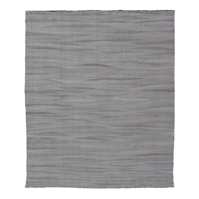 Keivan Woven Arts Large Modern Turkish Flat-Weave in White & Neutral Tone 11'2 X 14'1 For Sale