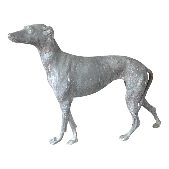 Antique English Cast Lead Life / Full Size Standing Greyhound / Whippet Garden Statue / Sculpture, Circa Early 20th Century For Sale