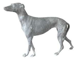 Antique English Cast Lead Life / Full Size Standing Greyhound / Whippet Garden Statue / Sculpture, Circa Early 20th Century