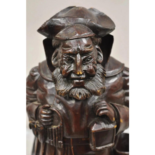 19th C. Black Forest Figural Wood Carved Night Watchman Lidded Tobacco Jar Box For Sale - Image 4 of 13