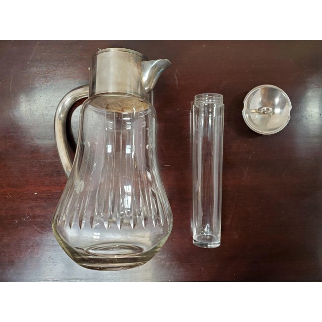 1930s German Glass and Silverplate Lemonade Pitcher With Ice Chamber