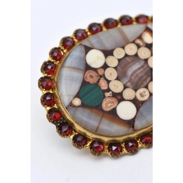 Vintage Inlay Agate, Quartz, Stone Garnets Dangle Drop Pierced Earrings 1950's Pair Of For Sale - Image 4 of 8