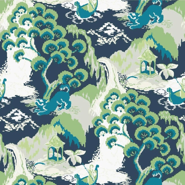 Old Peking Jungle Green Wallpaper Sample For Sale