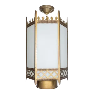 Gothic Revival Metal and Glass "Fleur" Motif Lantern Style Pendant