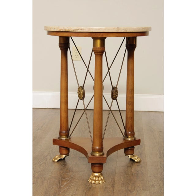 Neoclassical Vintage Neo Classical Style Round Marble Top Brass Footed Side Table For Sale - Image 3 of 13