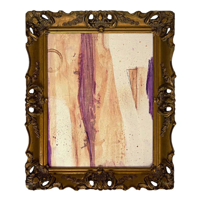 "Lavender Latte" Abstract Painting in Antique Frame, Transitional Original Art by JTS For Sale
