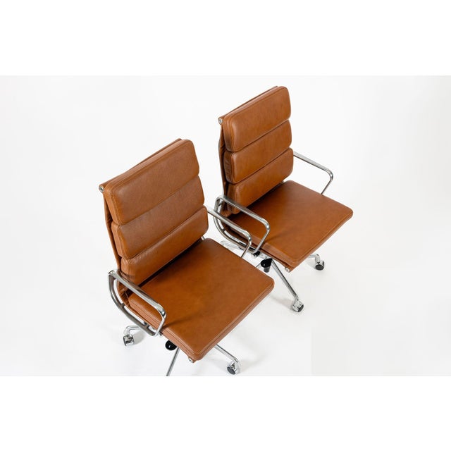 Metal Pair Herman Miller Eames Tall Brown Leather Desk Chair Soft Pad For Sale - Image 7 of 12