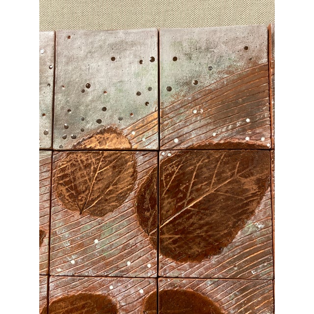 1980s 1980s Artist Cece Rutherford a Ceramic Signed Original Collaged Tile Relief Leaf Motif Beautifully Matter and Framed For Sale - Image 5 of 7