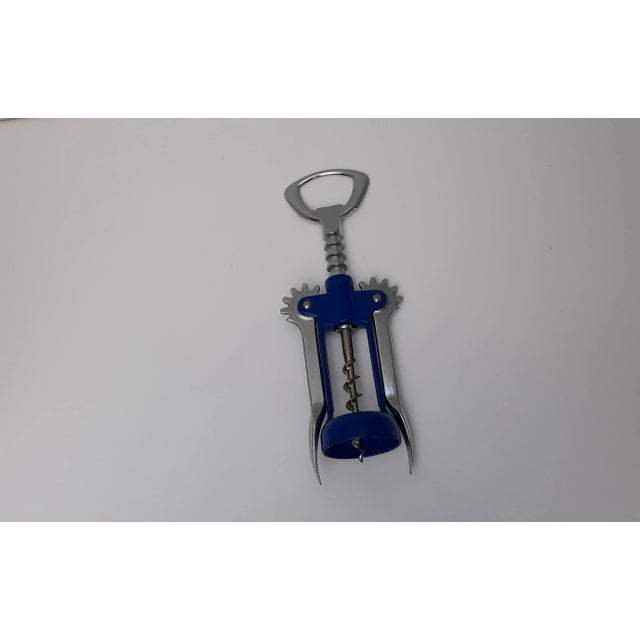 Vintage Blue Silver Italian Corkscrew Bottle Opener For Sale - Image 4 of 11