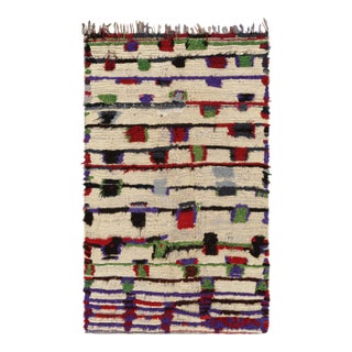 Vintage Moroccan Rug in White With Geometric Patterns & Stripes | Rug & Kilim For Sale