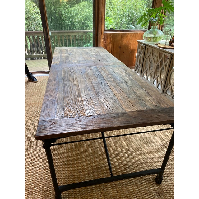 Wood Vintage Salvaged European Solid Wood and Iron Table From Retired Restoration Hardware Collection For Sale - Image 7 of 8