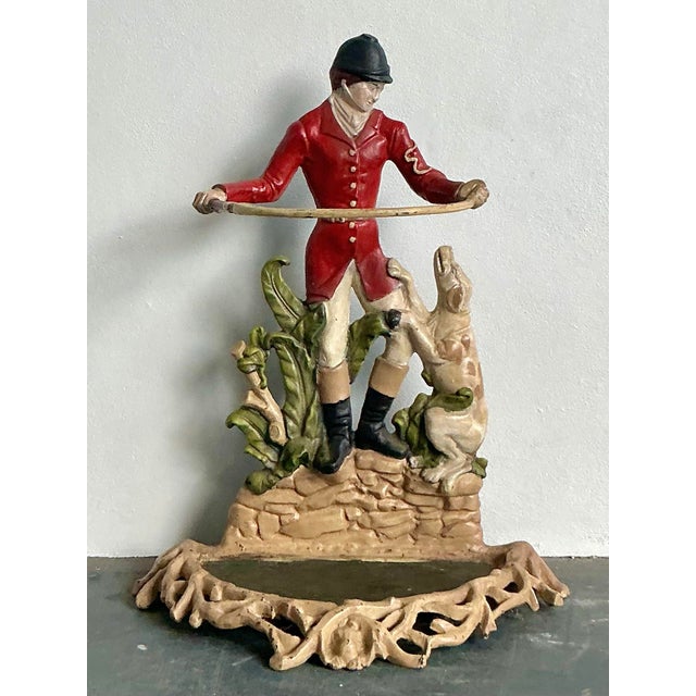 Metal Vintage Regency Wrought Iron Jockey Umbrella Stand For Sale - Image 7 of 12