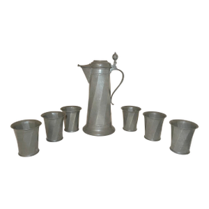 7 PCS Antique 1800s Handmade Ludwig Mory Pewter Flagon Tankard Pitcher Stein Mug