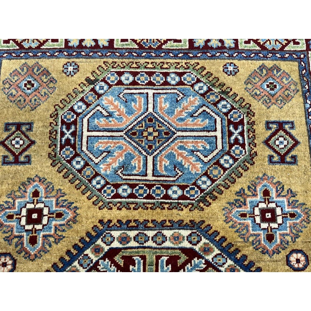 Gold Kazak Wool Rug With Three Medallions, 3'6" X 4'9" For Sale - Image 6 of 16