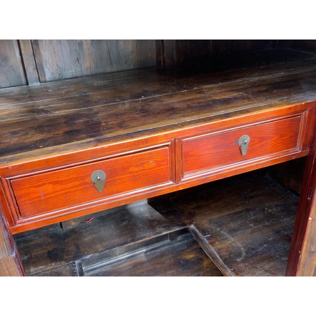 Red Mid 19th Century Chinese Red Lacquered Ming Style Wedding Cabinet For Sale - Image 8 of 13