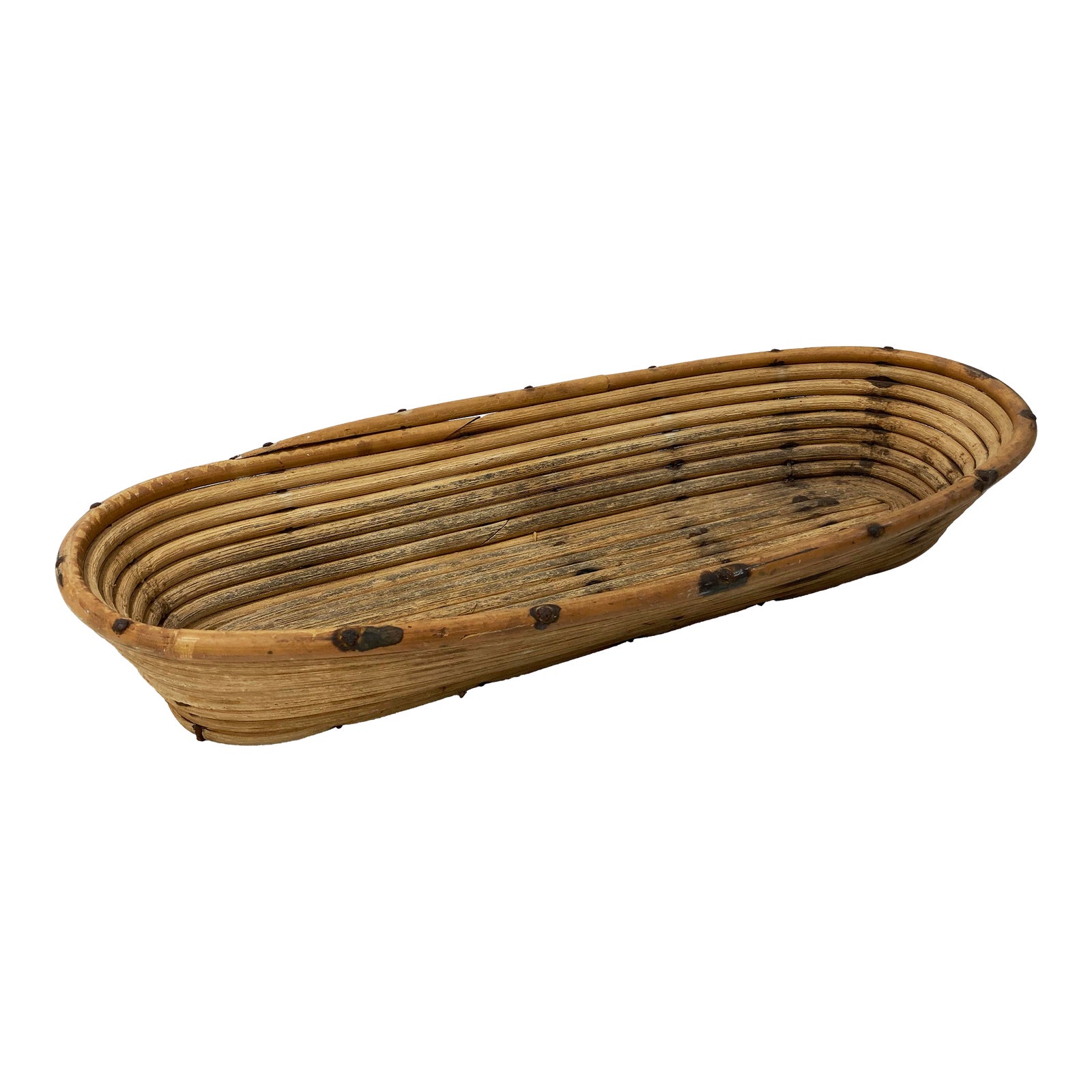 Late 20th Century Coiled Pencil Reed Rattan Basket Tray | Chairish