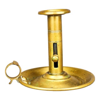 1800's French Brass Push Up Candlestick With Handle For Sale