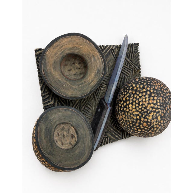 Vintage Hand Painted Terracotta Studio Sculpture of Melons & Cutting Knife on Board, Signed Gayle Fitchinger For Sale - Image 9 of 10