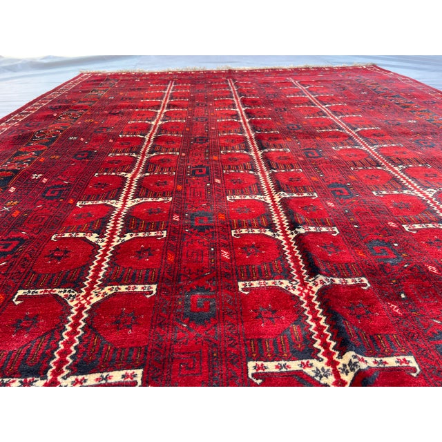 Textile Vintage Turkmen Bukhara Wool Rug 6'9" X 9'4" Afghan Tribal Ersari Carpet, Living Room Rug For Sale - Image 7 of 9