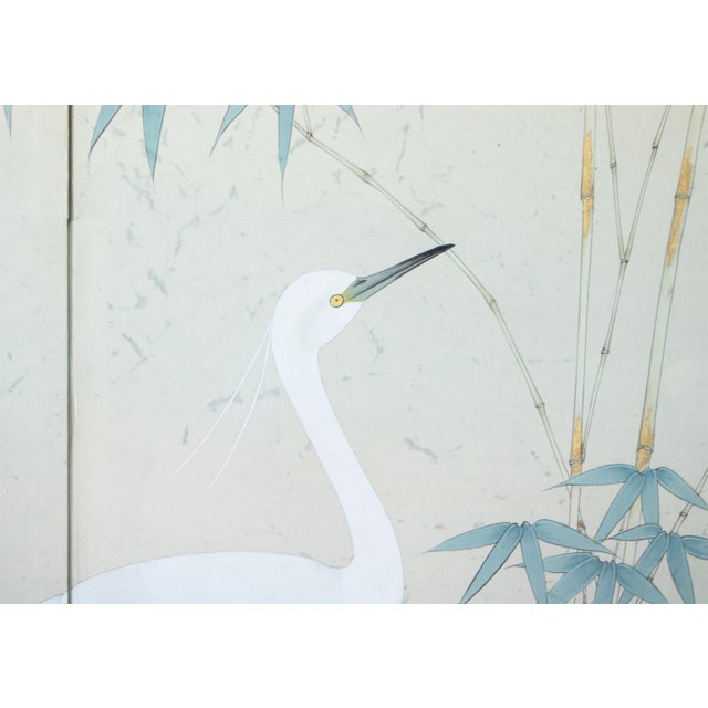 C. 1970s Chinoiserie Silk Screen "Egrets, Bamboo and Peonies" For Sale - Image 15 of 18