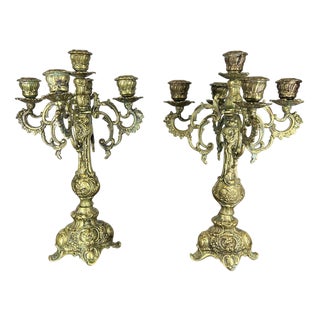 Vintage French Style 5-Armed Table Candelabras, Set of 2 For Sale