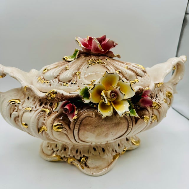 Vintage Italian Capodimonte Porcelain Tureen or Serving Dish Centerpiece W/Roses For Sale - Image 18 of 18
