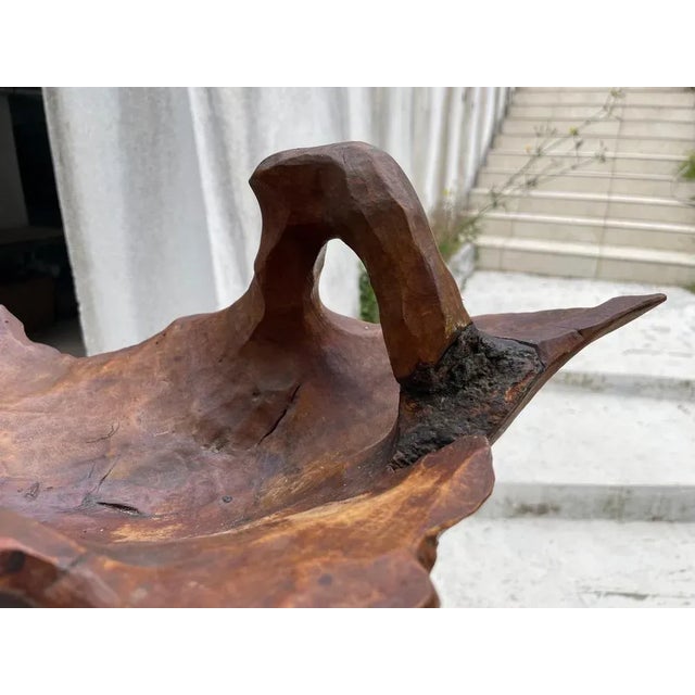 1960s Large Brutalist Wood Bowl in Brown Patina, France, 1960s For Sale - Image 5 of 10