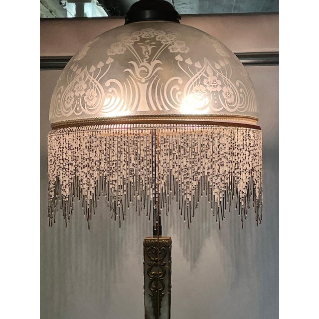 Single Brass and Onyx Bead Glass Shade Cherub Floor Lamp, 1950s For Sale - Image 9 of 11