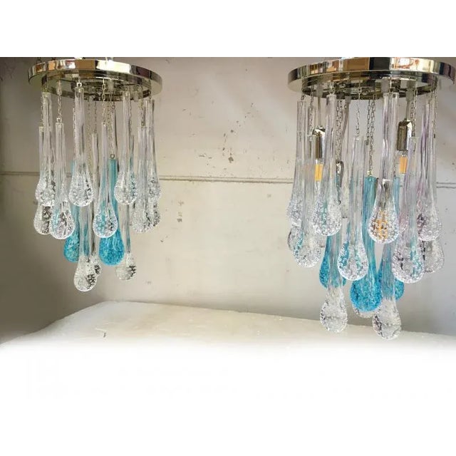 Flush Mounts in Metal Frame with Transparent and Blue Big Drops from Simoeng, Set of 2 For Sale - Image 4 of 5