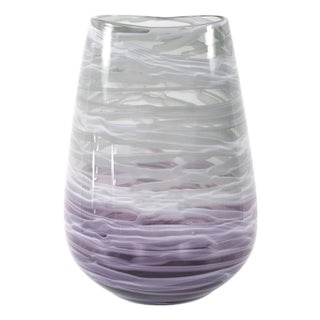 Swirled Smoke and Aubergine Torpedo Glass Vase- Short For Sale
