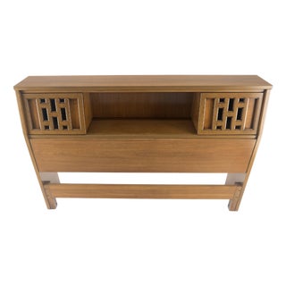American Walnut Sliding Doors Storage Compartment Full Size Bed Headboard MINT! For Sale