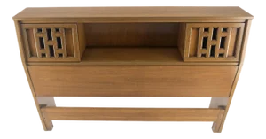 American Walnut Sliding Doors Storage Compartment Full Size Bed Headboard MINT!