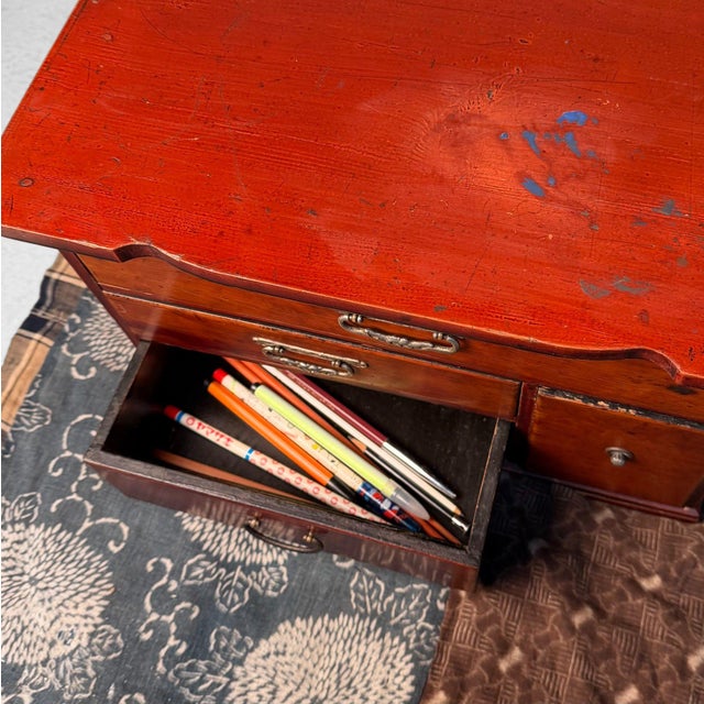 Wood Small Japanese Drawer Cabinet in Reddish-Brown Wood, 1950s For Sale - Image 7 of 12