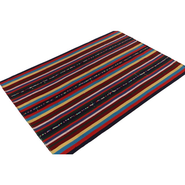 Traditional 1950s Vintage Chaput Kilim Rug in Polychromatic Stripe Pattern For Sale - Image 3 of 6