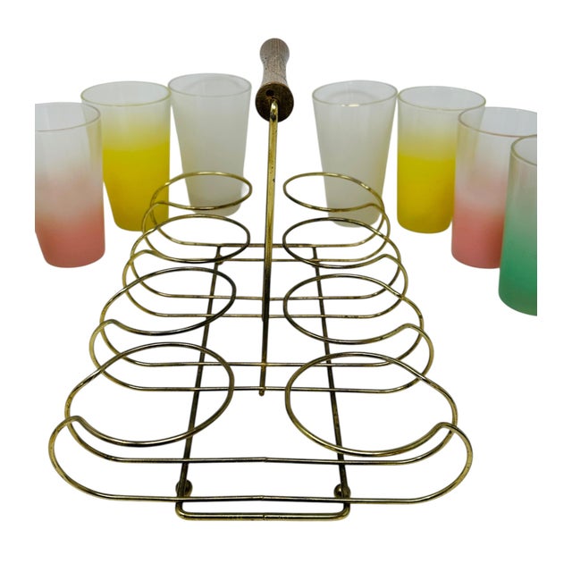 1960's Mid-Century Blendo Frosted Glassware Set With Caddy, Set of 8 Highball Glasses, MCM Barware For Sale - Image 9 of 12