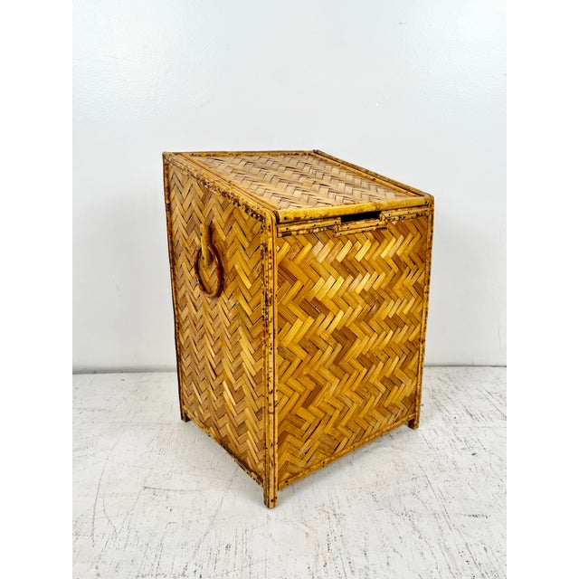 Vintage Woven Rattan Burnt Bamboo Toy Box Hamper For Sale In Tampa - Image 6 of 11