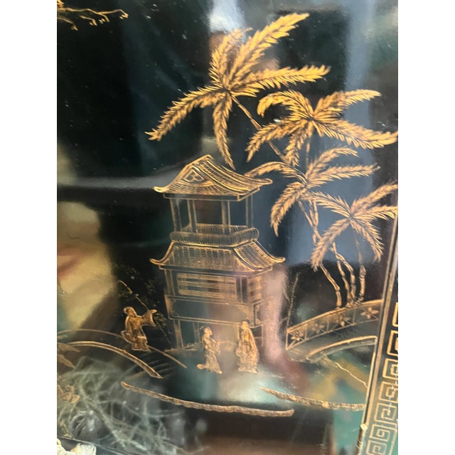 Henredon Black Lacquer Chinoiserie Chest on Stand Tv Cabinet Bar For Sale - Image 9 of 16
