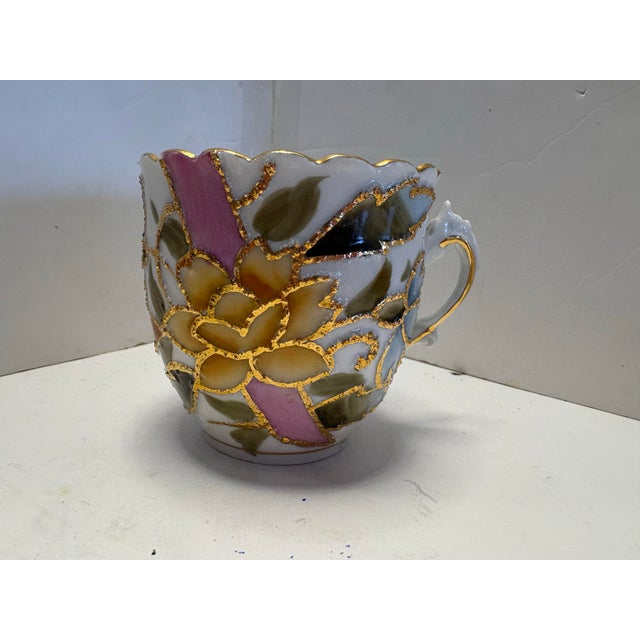 Traditional Antique Continental Porcelain Moustache Cup With Raised Gilt Florals, C. 1900 For Sale - Image 3 of 7