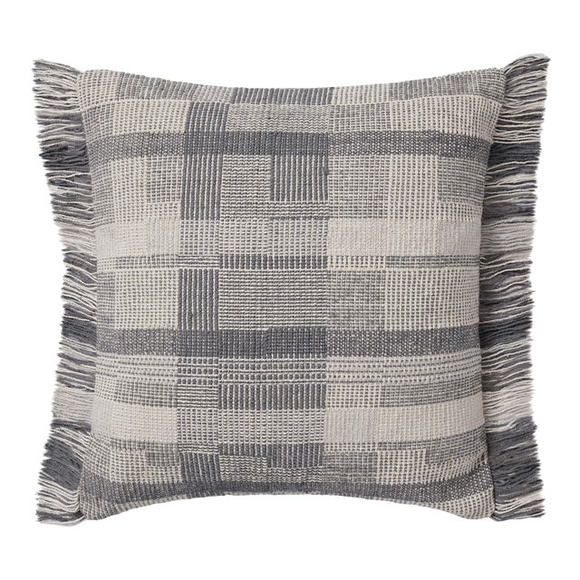 Amber Lewis x Loloi Birdie Silver / Ivory 18'' x 18'' Cover with Poly Pillow For Sale