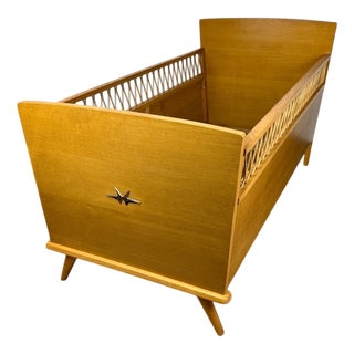 Bohemian Wooden and Rattan Childrens Bed, 1960s For Sale