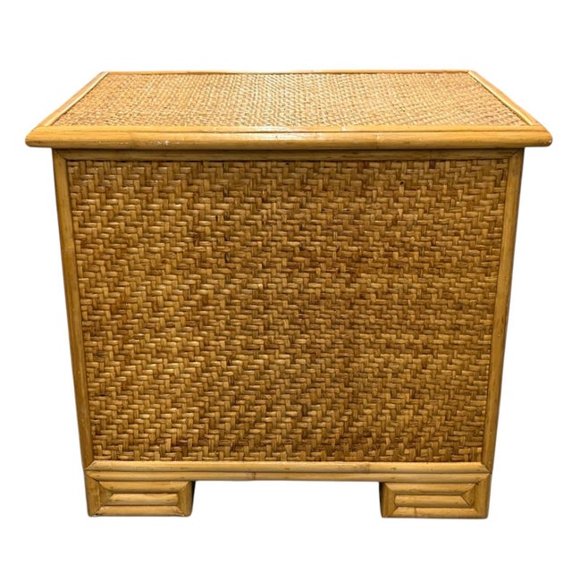 Vintage Woven Rattan Brass Nightstand For Sale - Image 9 of 10