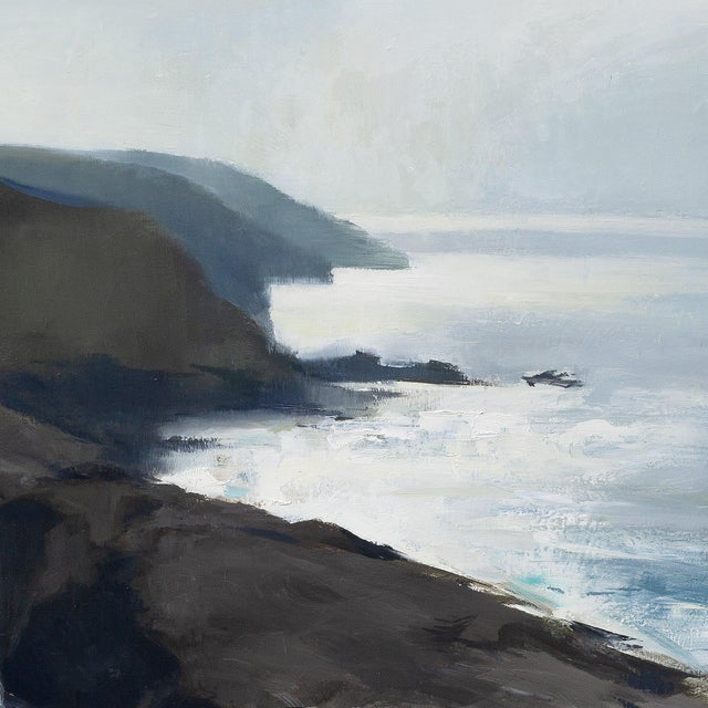 2020s Contemporary A Distant Haze by Jon Doran | Oil on Panel Sea Cliffs Above Breaking Surf For Sale - Image 5 of 12