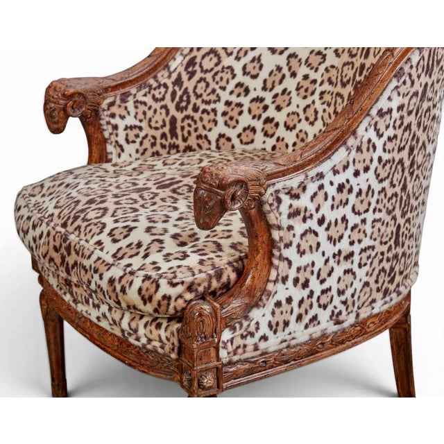 Brown Louis XVI Style Carved Ram’s Head Armchairs in Leopard Upholstery- A Pair For Sale - Image 8 of 11