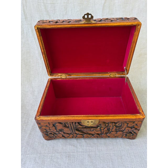 Vintage Chinese Camphor Carved Chest Box For Sale - Image 11 of 17