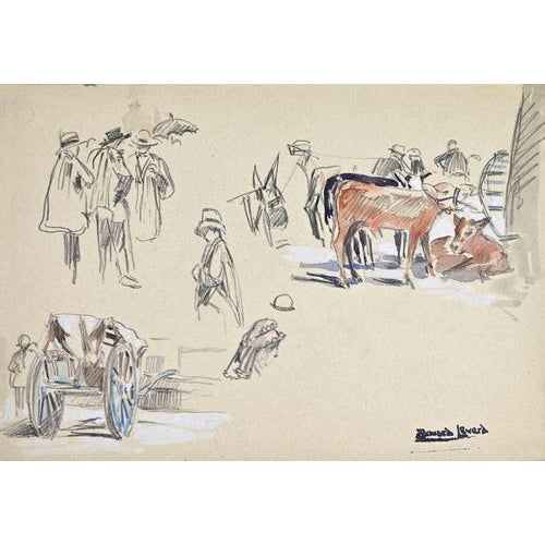 Pencil, pastel and watercolor drawing on paper. Stamp of the Artist lower right. Very good condition. This piece is...