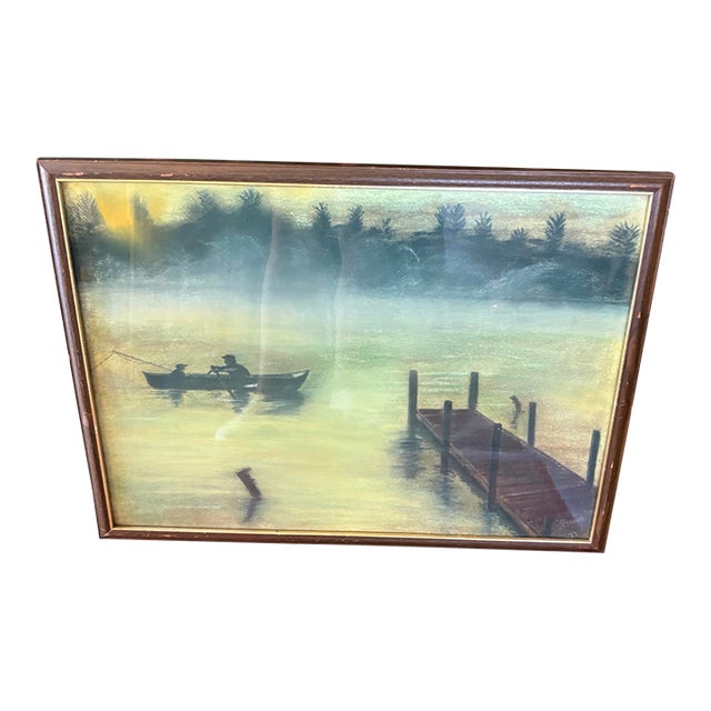 Vintage 1977 Original Pastel Lake Landscape Signed “Daisy” For Sale