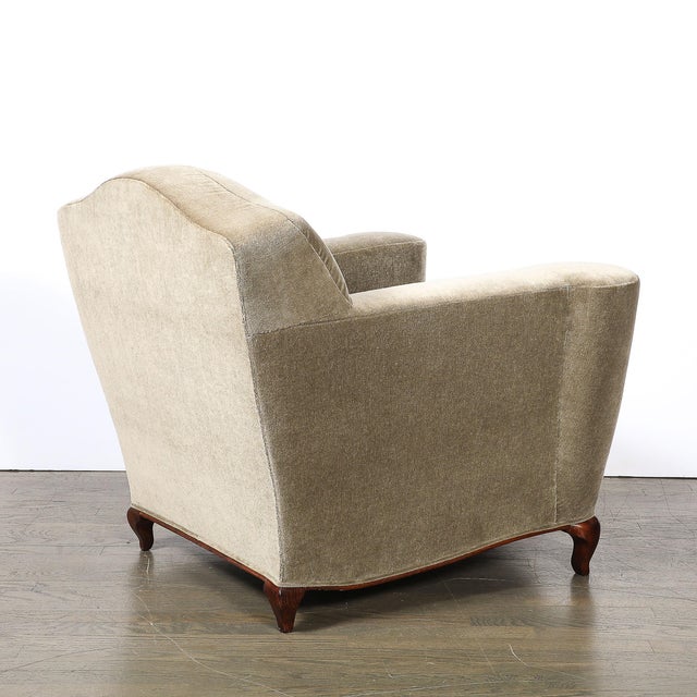Pair of Art Deco Sinuous Club Chairs in Taupe Mohair & Walnut Supports For Sale - Image 9 of 17