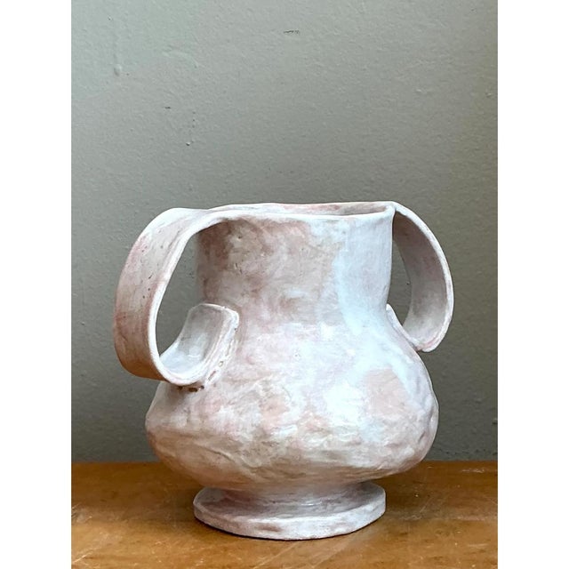 Vintage Biomorphic Ceramic Double Handle Vase For Sale In West Palm - Image 6 of 12