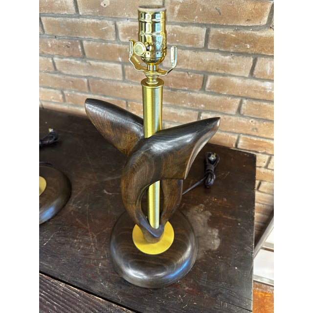 Tasha Heifetz Free Form Walnut and Brass Table Lamps- A Pair. For Sale - Image 9 of 9