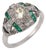 1930s Art Deco Diamond Emerald Onyx Platinum Ring, Size 6 For Sale